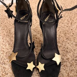 B Brian Atwood Black and Gold Star Heels
